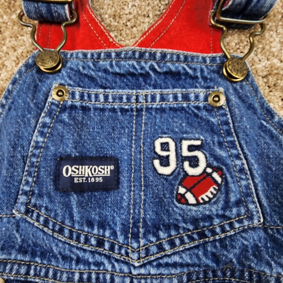 OshKosh B'gosh Baby  Bib Overalls Blue 12M Football Adjustable‎ Strap Lined - Picture 2 of 9